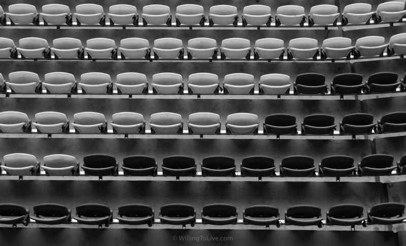 Black and white pattern of the grandstand | 96mm equiv.; f11; 1/60; ISO 800